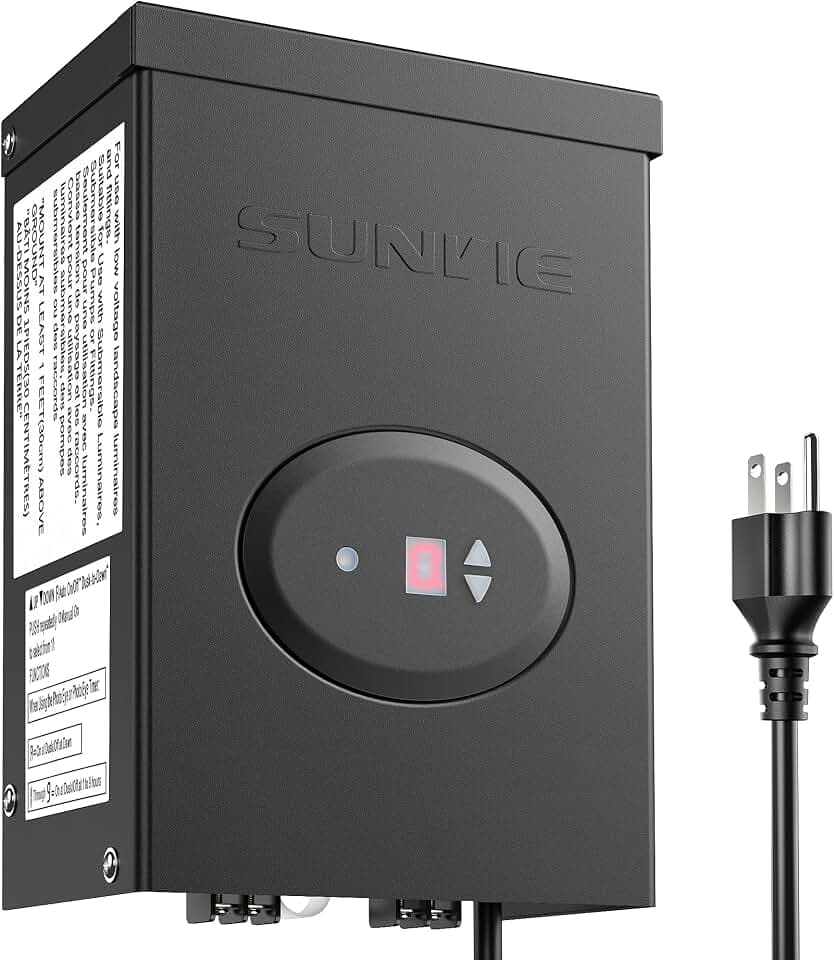 SUNVIE 200W Low Voltage Landscape Lighting Transformer with Timer and Photocell Sensor Waterproof Low voltage Transformer for LED Landscape Lights Path Lights Outdoor Spotlight 120V to 12V, ETL Listed