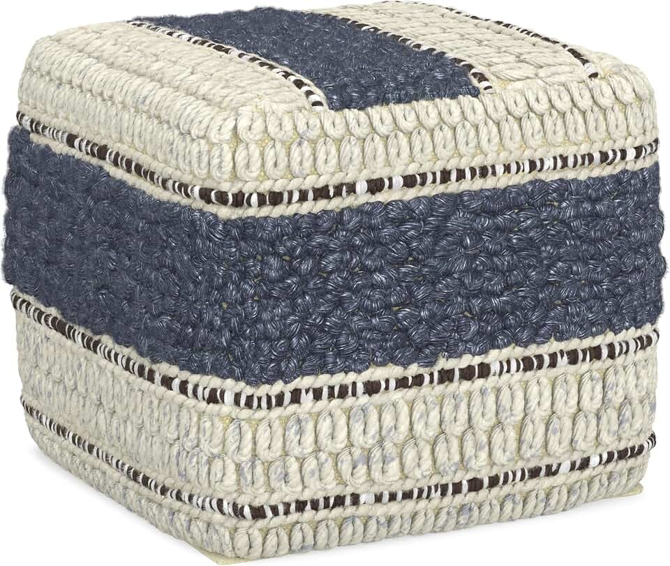SIMPLIHOME Grady 18" Wide Square Pouf in Blue/Natural Wool and Cotton