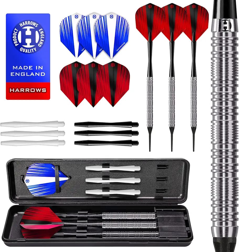 Harrows Caliber Darts Set I Professional Tungsten Darts I 16pc with Dart Stems, Dart Flights, Darts Case I 18g