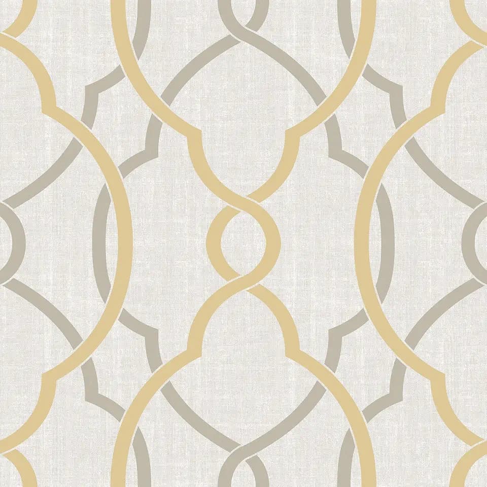 NuWallpaper NU1695 Sausalito Taupe/Yellow Peel & Stick Wallpaper, Yellow , Gray