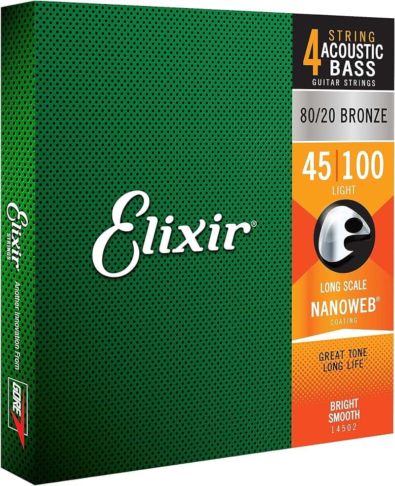 Elixir® Saiten 80/20 Bronze-Akustik 4-str. Basssaiten mit NANOWEB® Beschichtung, Long Scale, Light (.045-.100)