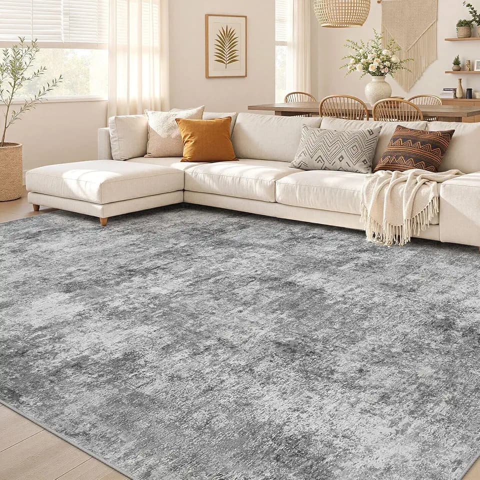 Nakagishi 8x10 Area Rugs Living Room: Washable Abstract Large Neutral Soft Rug Stain Resistant Modern Indoor Floor Non-Slip Carpet for Bedroom Nursery Kids Playroom Office Dining Room Dorm- Grey