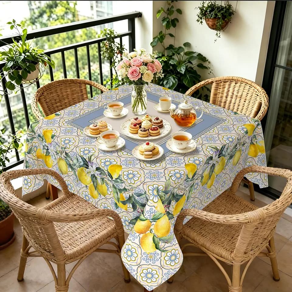 Yighty Square Lemon Tablecloth 70x70 Inch, French Lemon Country Farmhouse Spring Summer Waterproof Wrinkle Resistant Washable Tablecloth for Indoor and Outdoor, Holiday Kitchen Restaurant and Party