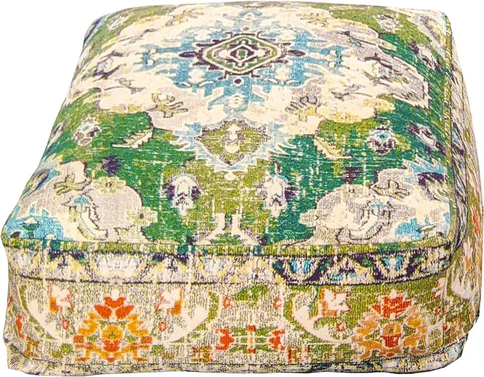 Mandala Life ART Hocker Bezug Grün XXL Sitzkissen Boho Für Meditation, Yoga Und Boho Chic Orientalische Sitzkissen Für Wohnzimmer Indische Deko 100% Baumwolle Ungefüllt 60X20Cm