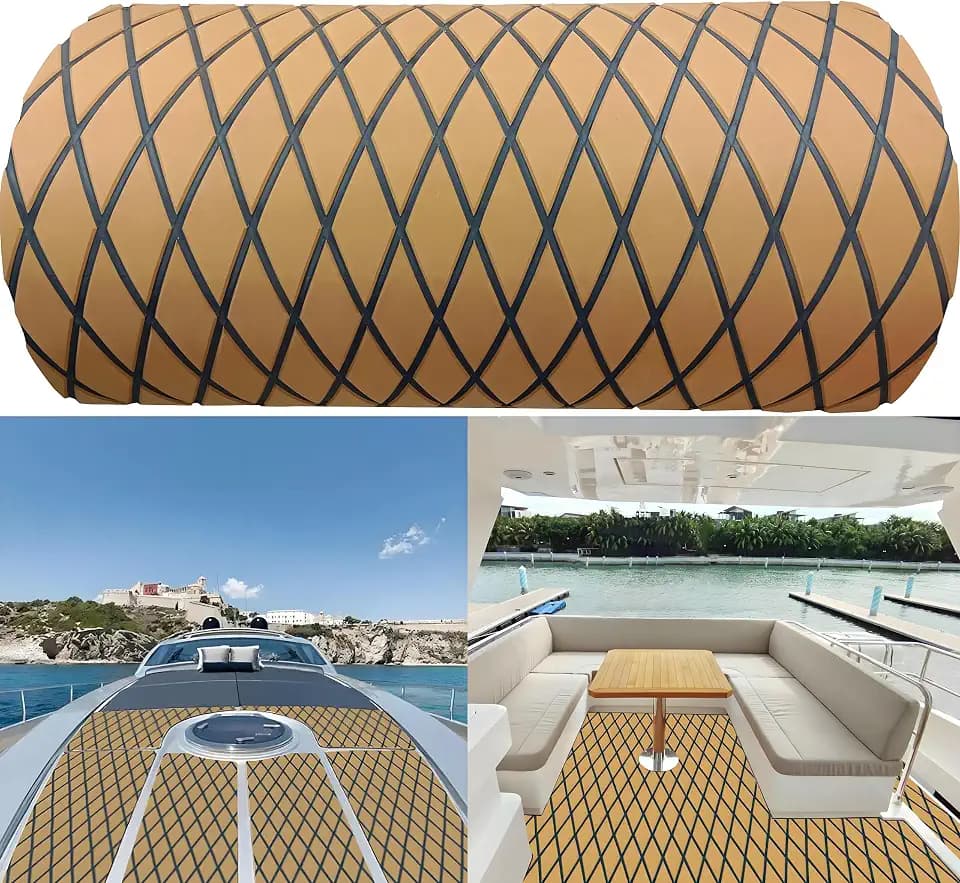 Boat Flooring EVA Foam Boat Decking Faux Teak Marine Sea Deck Non-Slip Mat for Decking Yacht Motorboat Fishing Boat Surfboard,117.3/102.4"/94.5"/86.6"/x 37.4"