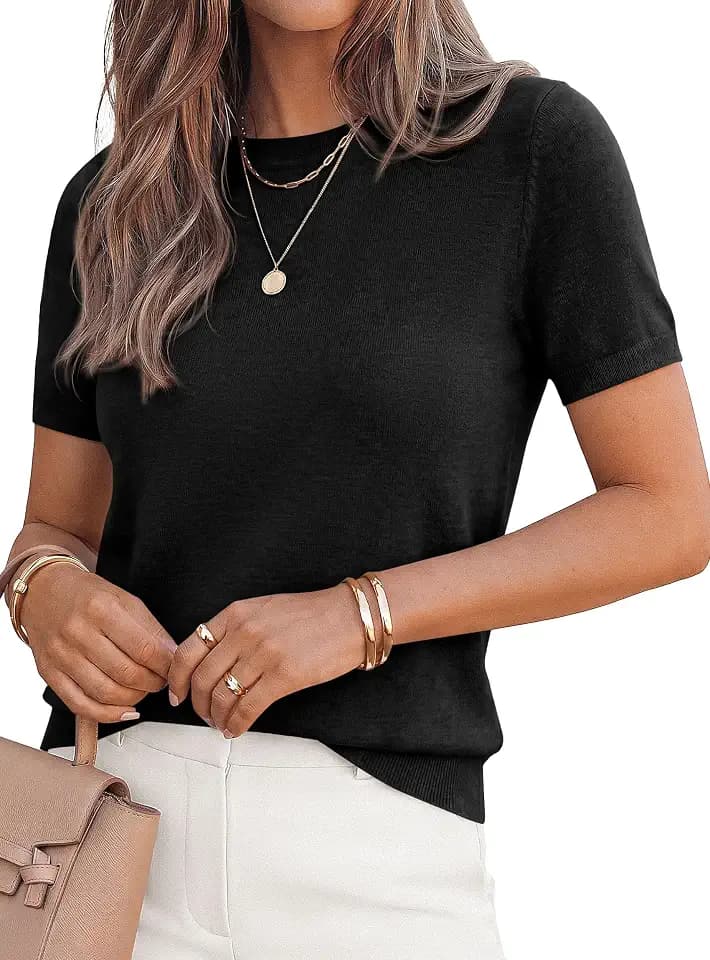 PRETTYGARDEN Women's Short Sleeve Sweaters Summer Tops