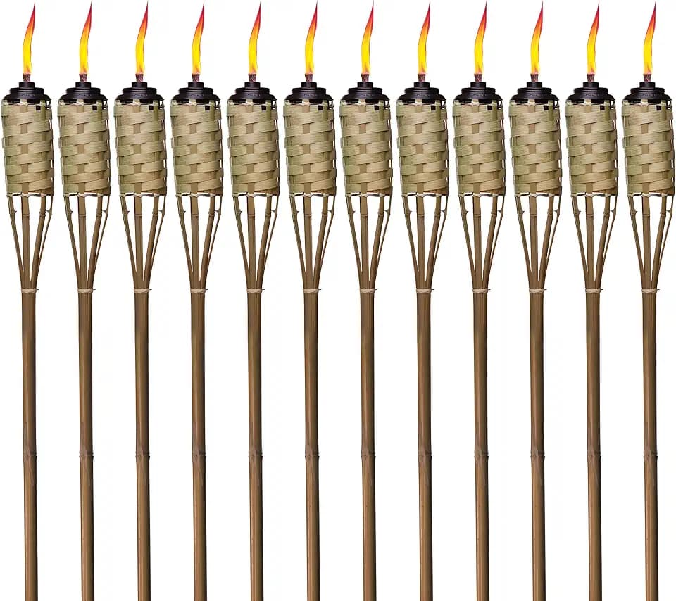 TIKI Bamboo Outdoor Torches 12-Pack 57 Inch Backyard Garden Set