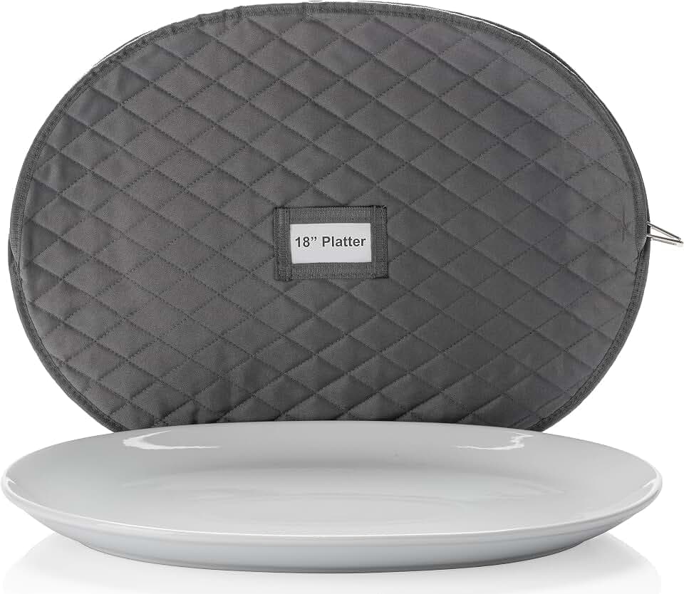 Platter Storage Case - 18" x 13" with Padded Interior and Label Holder - Gray - China Storage Containers for Plates and Charges