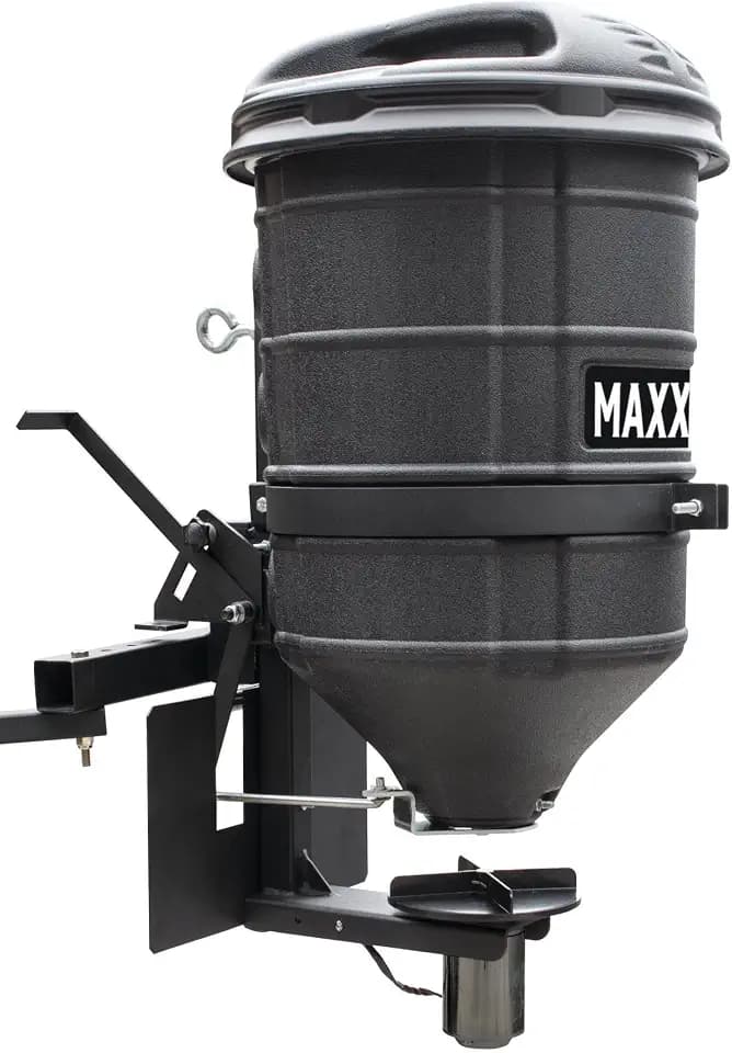 MAXXTUFF ATV Spreader with Manual Feed Gate, 100 lb Capacity Broadcast Seeder, 12V Motor, Spreads Seed, Fertilizer & Corn, Universal ATV Mount with Quick-Release & Deflection Shield