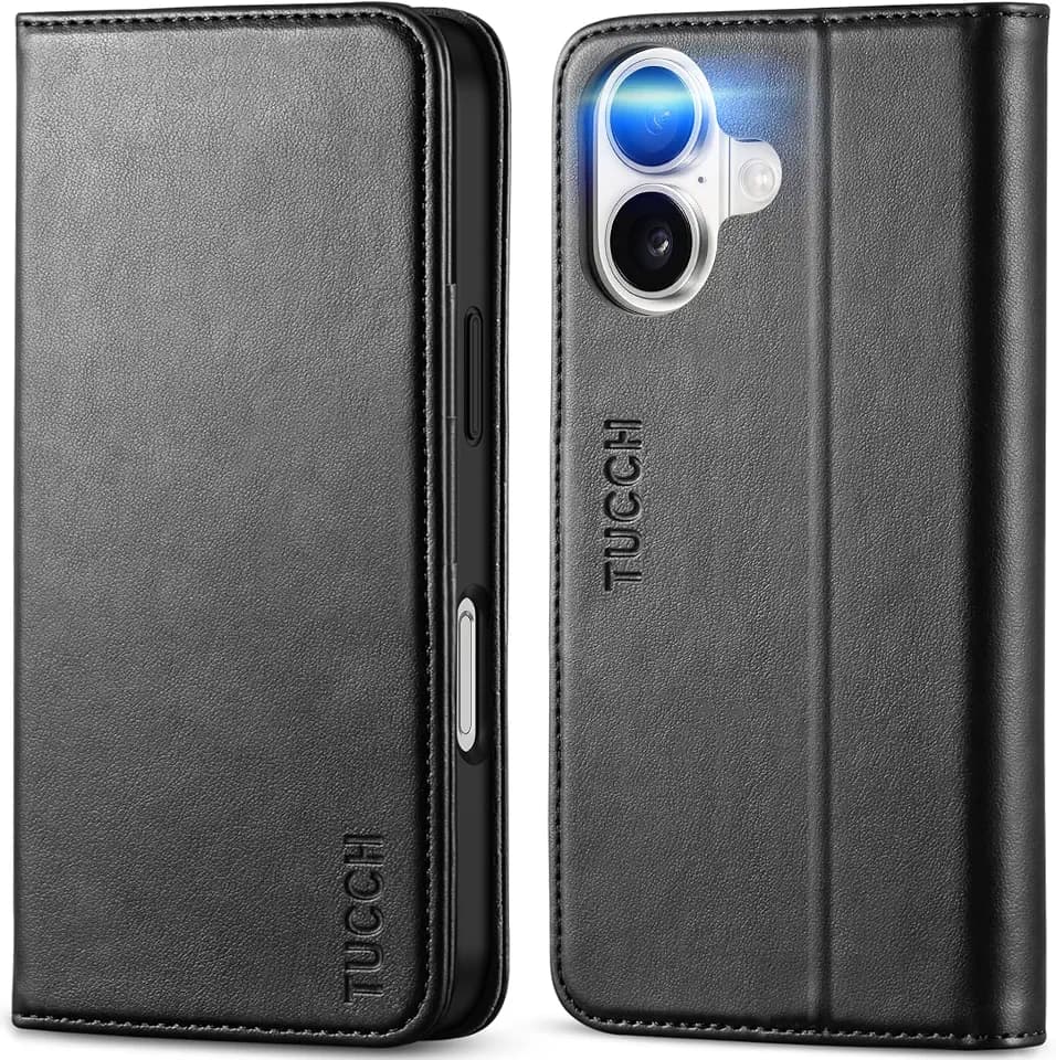 TUCCH Wallet Case 3 Card Slots for iPhone 16 (6.1") 2024, Black
