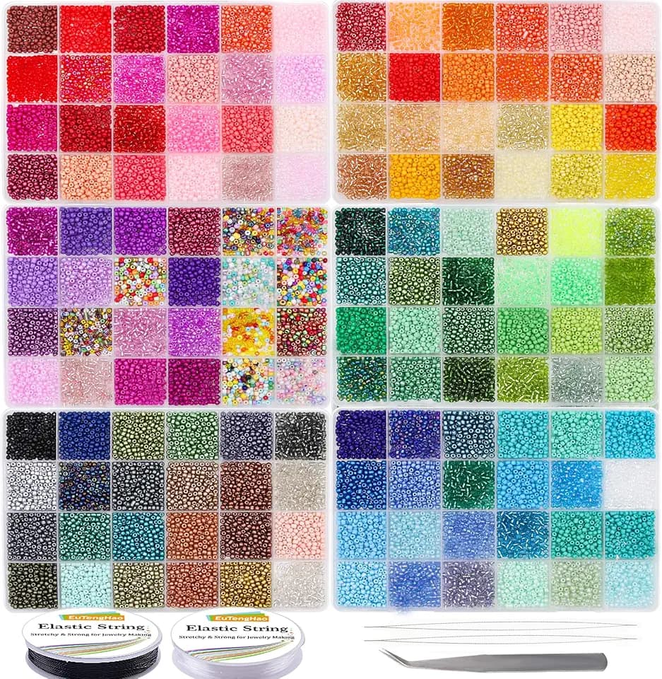 EuTengHao 3mm Glasperlen für Armband Making Kit, 8/0 kleine Handwerk Perlen für Armband Halsketten Crafting Schmuck machen Lieferungen (36000Pcs,144 Farben)