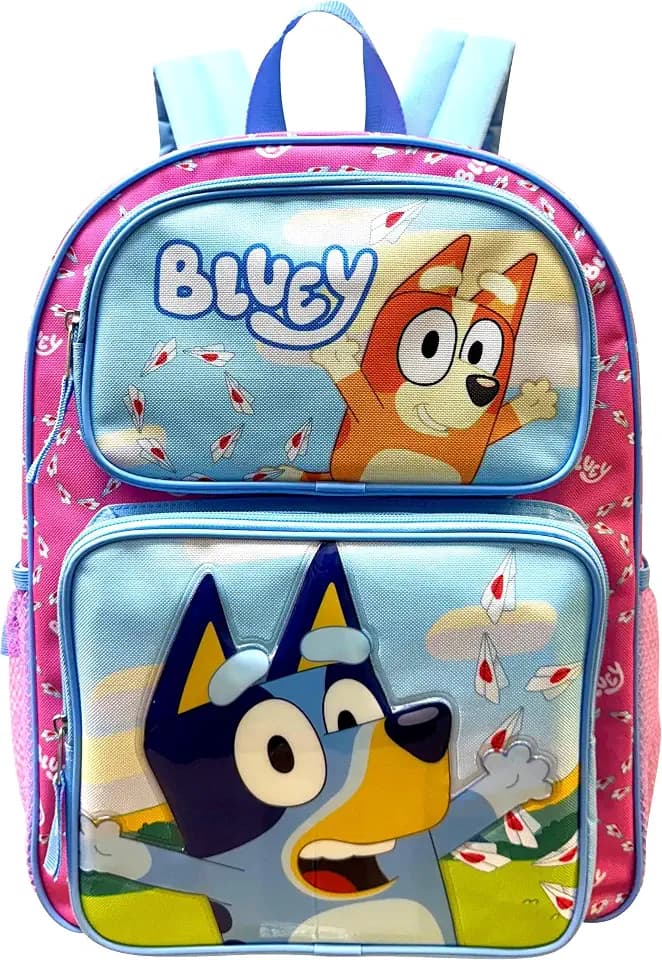 Fast Forward Kid's Licensed 16" Cargo Backpack - Large School Backpack With Multiple Pockets (Bluey-Girls)