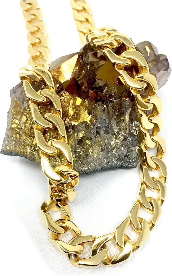 Gold Cuban Link Chain Necklace 14MM with up to 22X More Real Gold Plating Than Other Fashion Jewelry Necklaces for Men Women Free