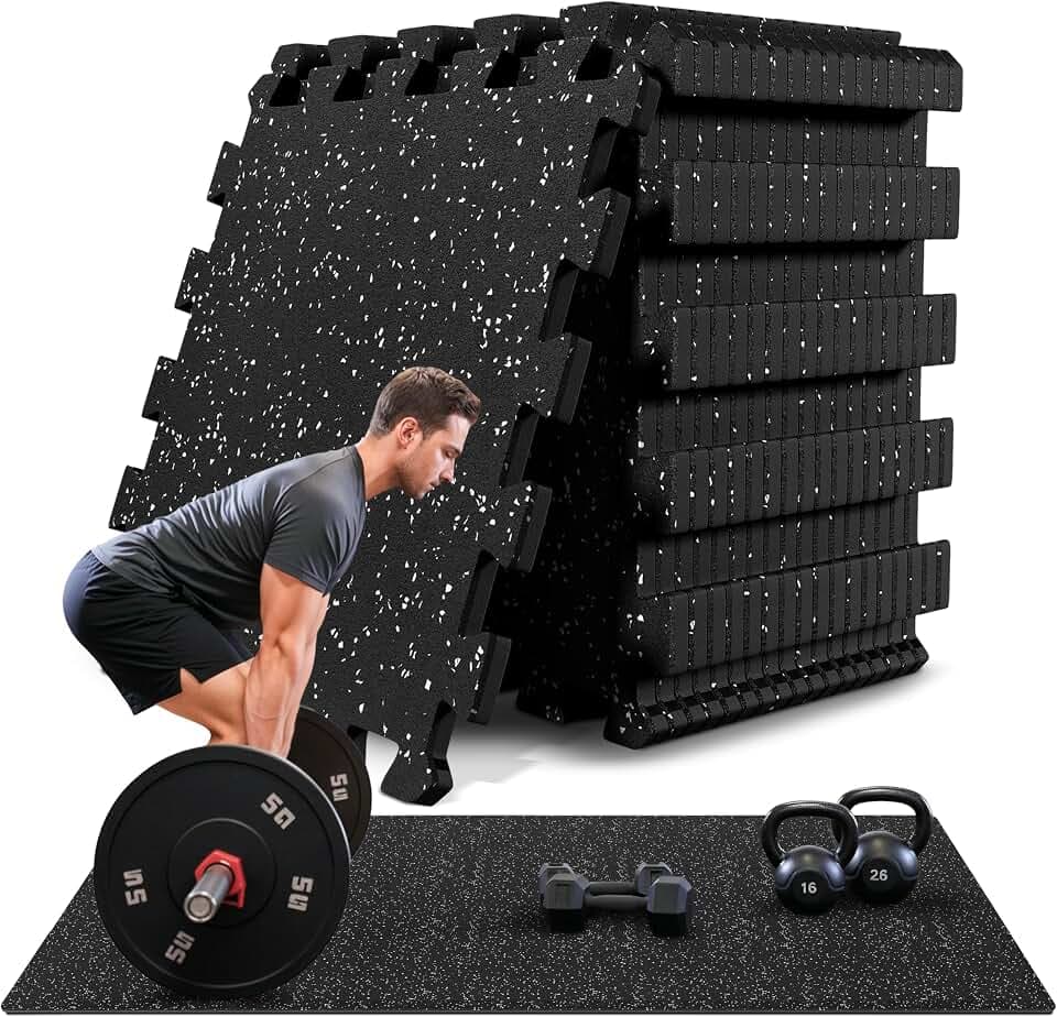 bemaxx Bodenschutzmatte Fitness – 18 Eva/Gummi-Matten im Set: Gym Fitnessgeräte Sportmatte Puzzlematte Laufbandmatte Fitnessmatte Unterlegmatte Sportgeräte Trainingsmatte Bodenmatte Gymnastikmatte