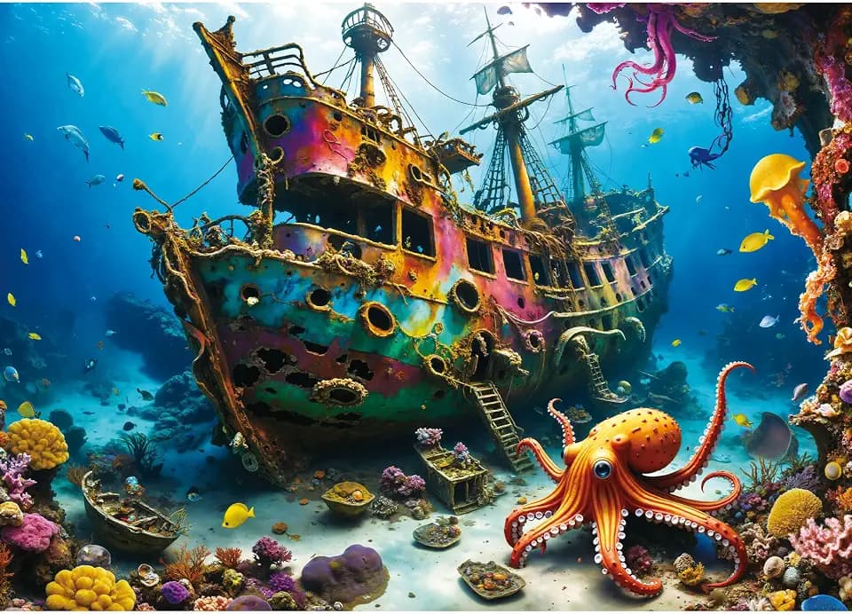 Puzzles for Adults 1000 Pieces Octopus Pirate Ship Ocean Puzzle