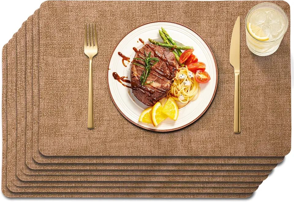 Maxpearl Faux Leather Placemats Set of 8, Easy to Clean, Brown