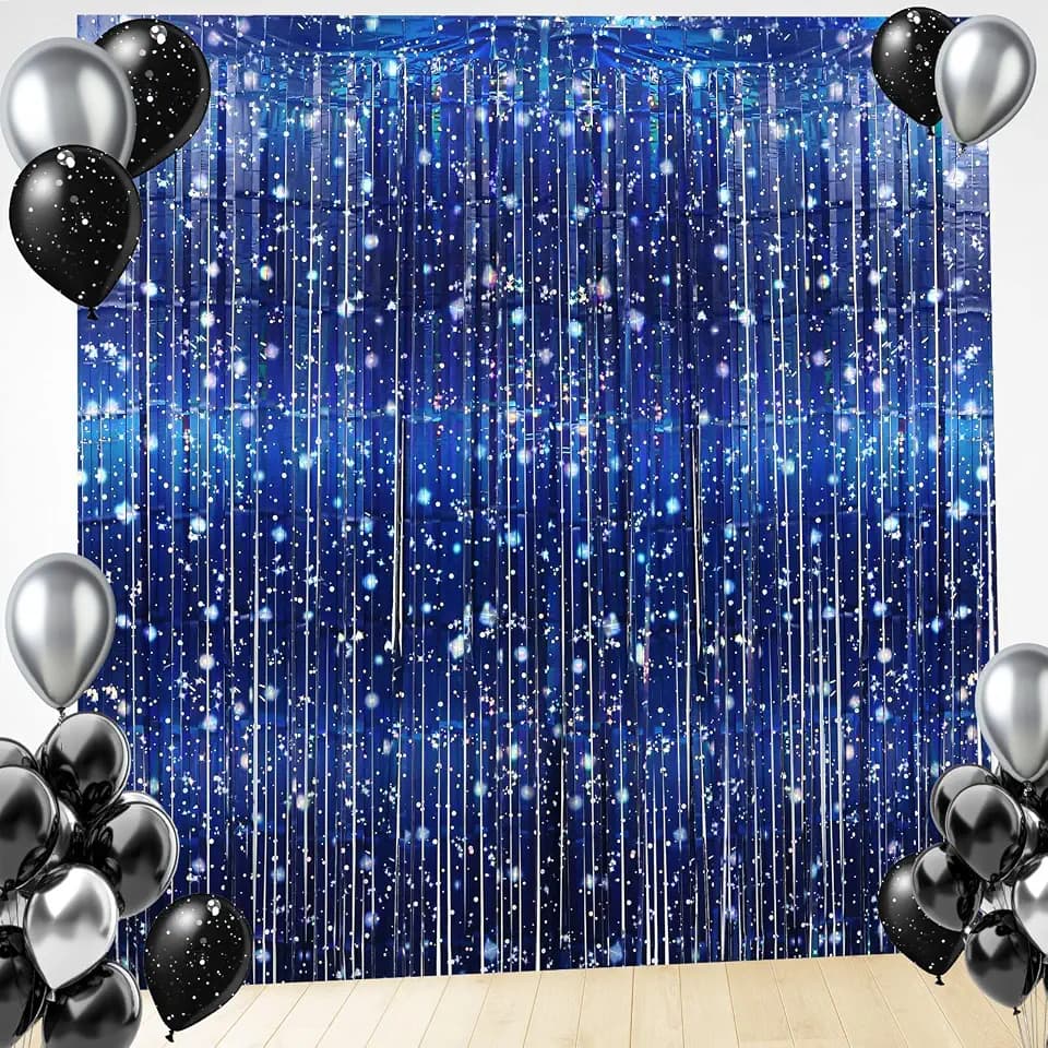 Tingjoo 5 Pack Galaxy Foil Curtains Backdrop for Space Themed Party