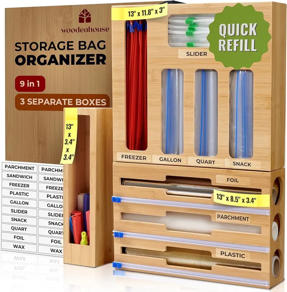 Kitchen Drawer Organizer, 9" 1 Sandwich Storage Bag Organizer & Foil Wrap