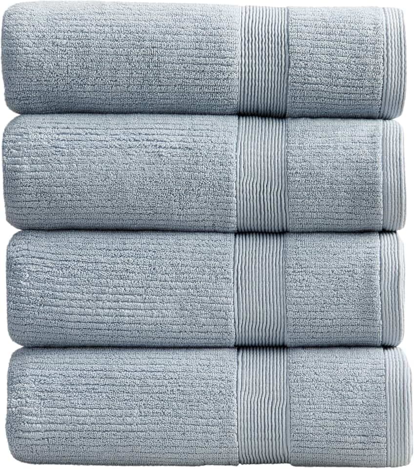 Springtree Home 100% Cotton Bath Towel Set | 4-Pack | Textured | Blue Fog
