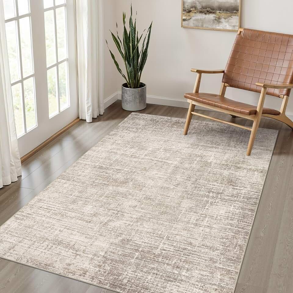 LOONGRUG 4x6 Rug Washable Neutral Modern Rug for Entryway Kitchen Brown