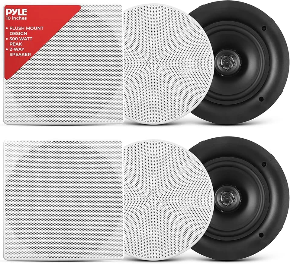 Pyle 10” Ceiling Wall Mount Speakers - Pair of 2-Way Full Range Sound Stereo Speaker Audio System Flush Design w/ Electronic Crossover Network 35Hz-20kHz Frequency Response & 300 Watts Peak PDIC106