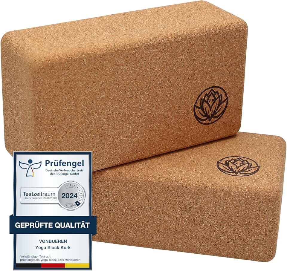 VonBueren Yoga Block Kork, Yoga Block, 22 x 12 x 7,5 cm, Yogablock