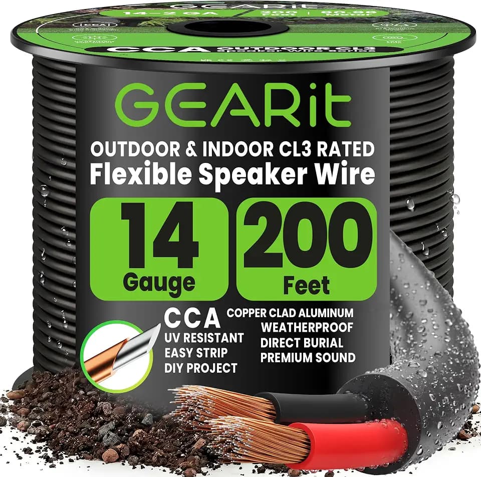GEARit Outdoor Speaker Wire 14 Gauge 200FT,in Wall Speaker Wire CL3 Rated