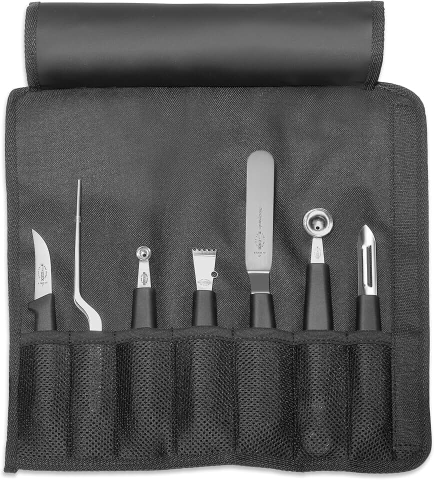F. Dick Garnierset in Rolltasche 7-teilig (komplettes Set, Sparschäler, Winkelpalette, 2 Fruchtausstecher, Entkerner, Schaber, Schälmesser), Edelstahl, 34 cm