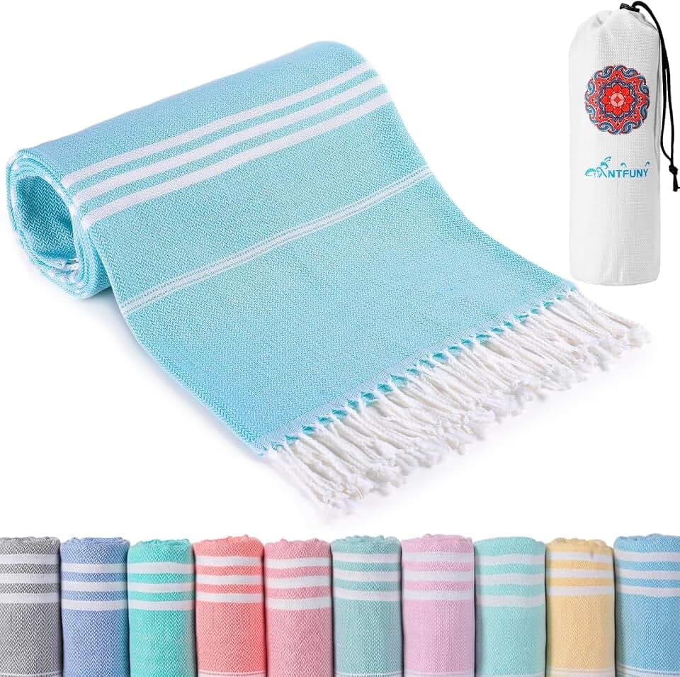 Antfuny Turkish Beach Towel, Table Runner Boho Rustic, Quick Dry, Sand Free, Extra Large Bath Towel, Lightweight for Adult Pool, Beach, Travel, Sandproof, Cute Compact Men Women Birthday Gifts