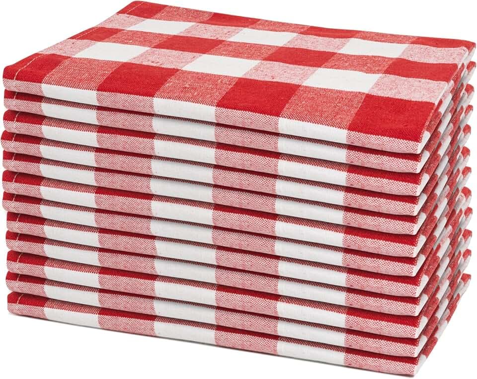 Holidays Cloth Dinner Napkins - 12 Pack, 20"x20", 100% Cotton Christmas Dinner Napkins with Plaid Pattern - Reusable, Washable & Environment-friendly Gingham Cloth Red Napkins for Parties and Weddings