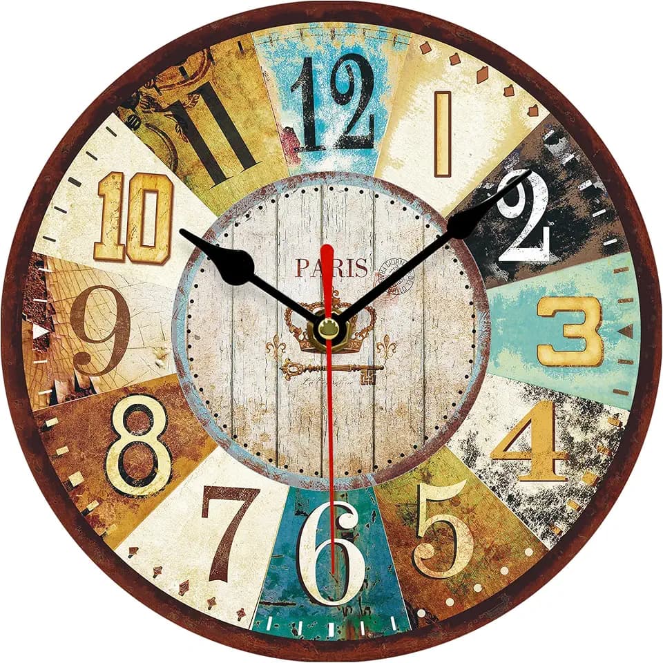VIKMARI Vintage Wanduhr, 20 cm Schöne Shabby Chic Uhr, Batteriebetrieben Holz Geräuschlos Lautlos Wanduhren für Küche Wohnzimmer Badezimmer Schlafzimmer Büro