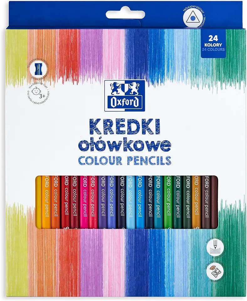 Oxford Buntstifte/Farbstifte, 24 Farben mit 24 Farbstiften, 24 Stifte im Kartonetui und Spitzer, Colored Pencils, Schule für Schulanfänger, für Kunstschüler
