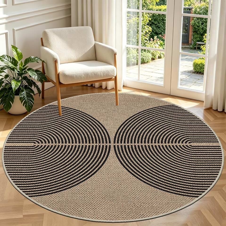 Capslpad Teppich Rund 160cm, Jute Aussehen Waschbarer