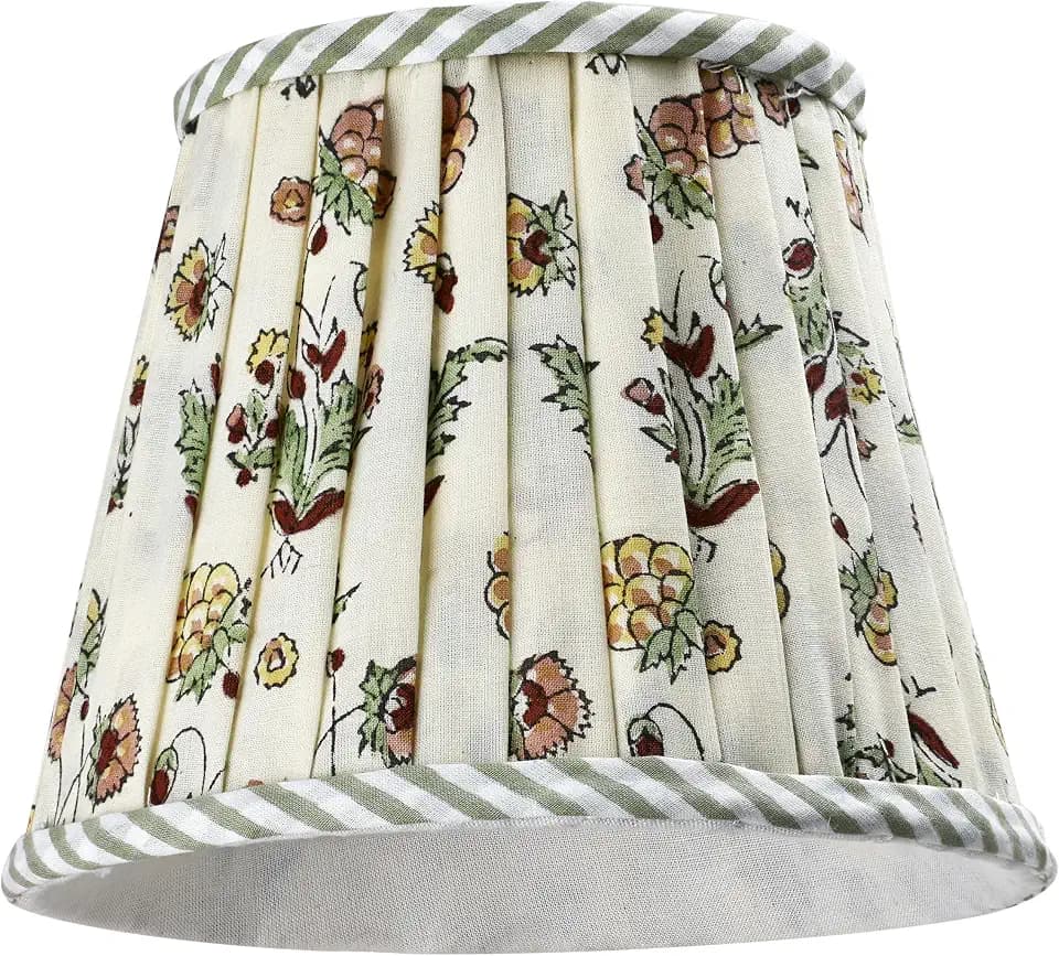 Ridhi Block Print Jasmine Yellow Lamp Shade 4" Top x 5" Bottom x 6" Slant Handmade Pleated Cotton Lampshade, Fits E26/E27 Base Table Lamps Boho Vintage Decorative For Bedroom, Living Room