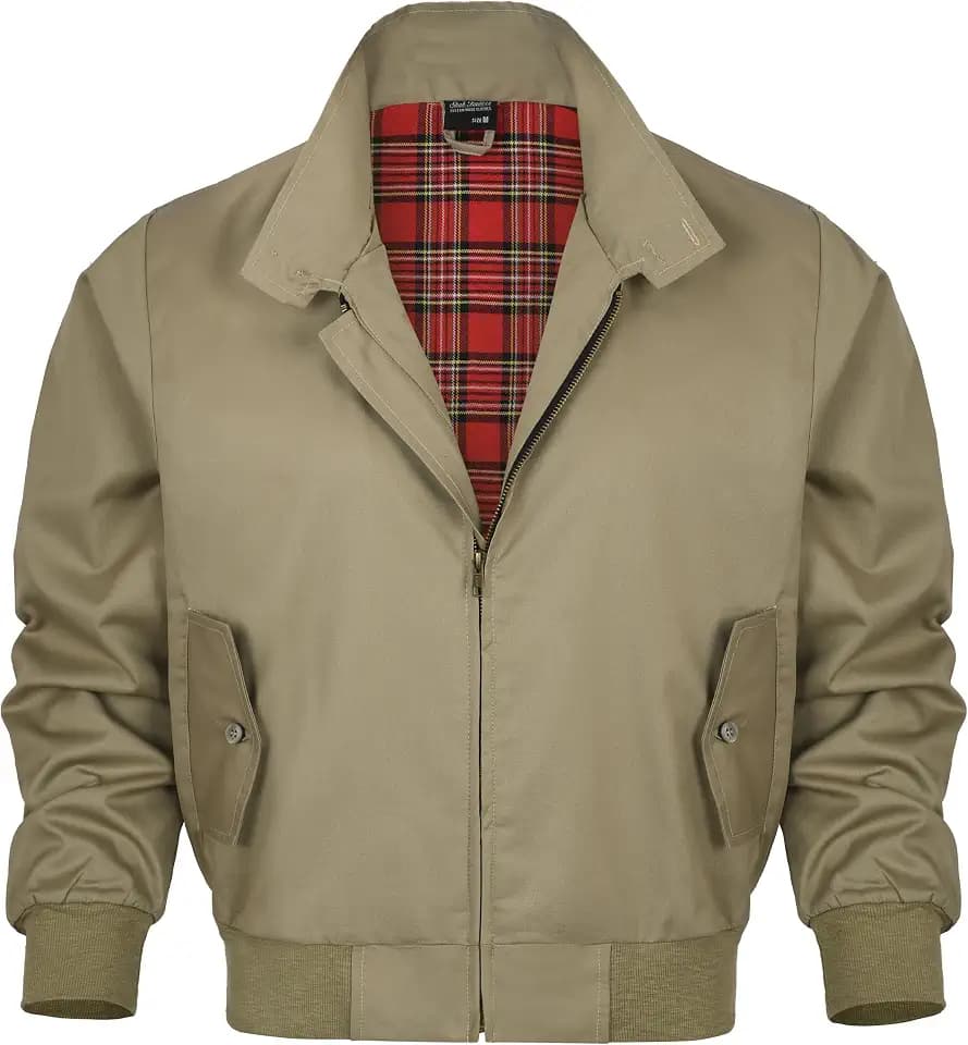 Harrington Jacket, Harrington Jacke Army And Workwear Men’s Harrington Jacket Blouson English Jacke Karofutter - Red Check lining from Inside - XS-4XL