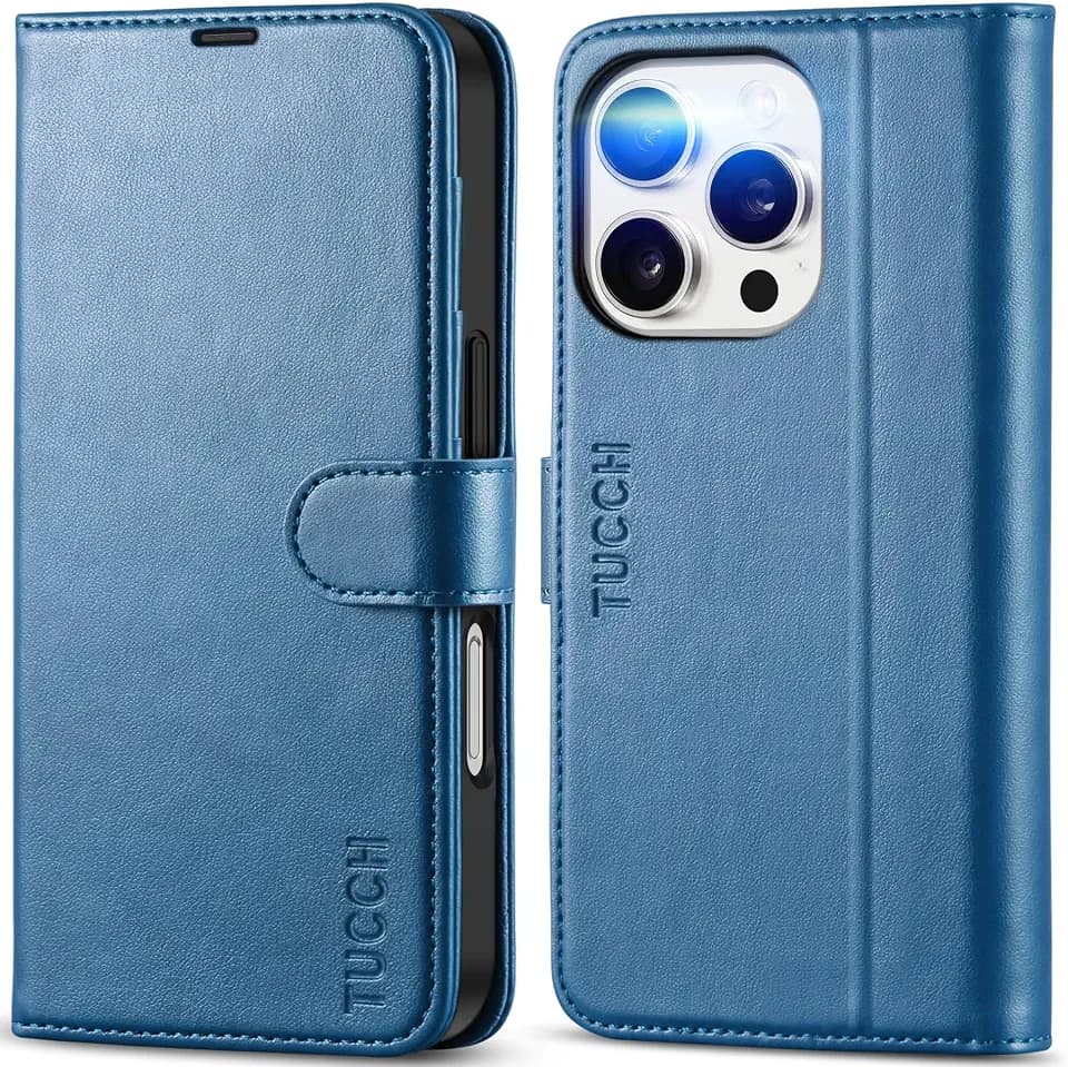 TUCCH Wallet Case for iPhone 16 Pro (6.3") 2024, Flip Stand, Light Blue