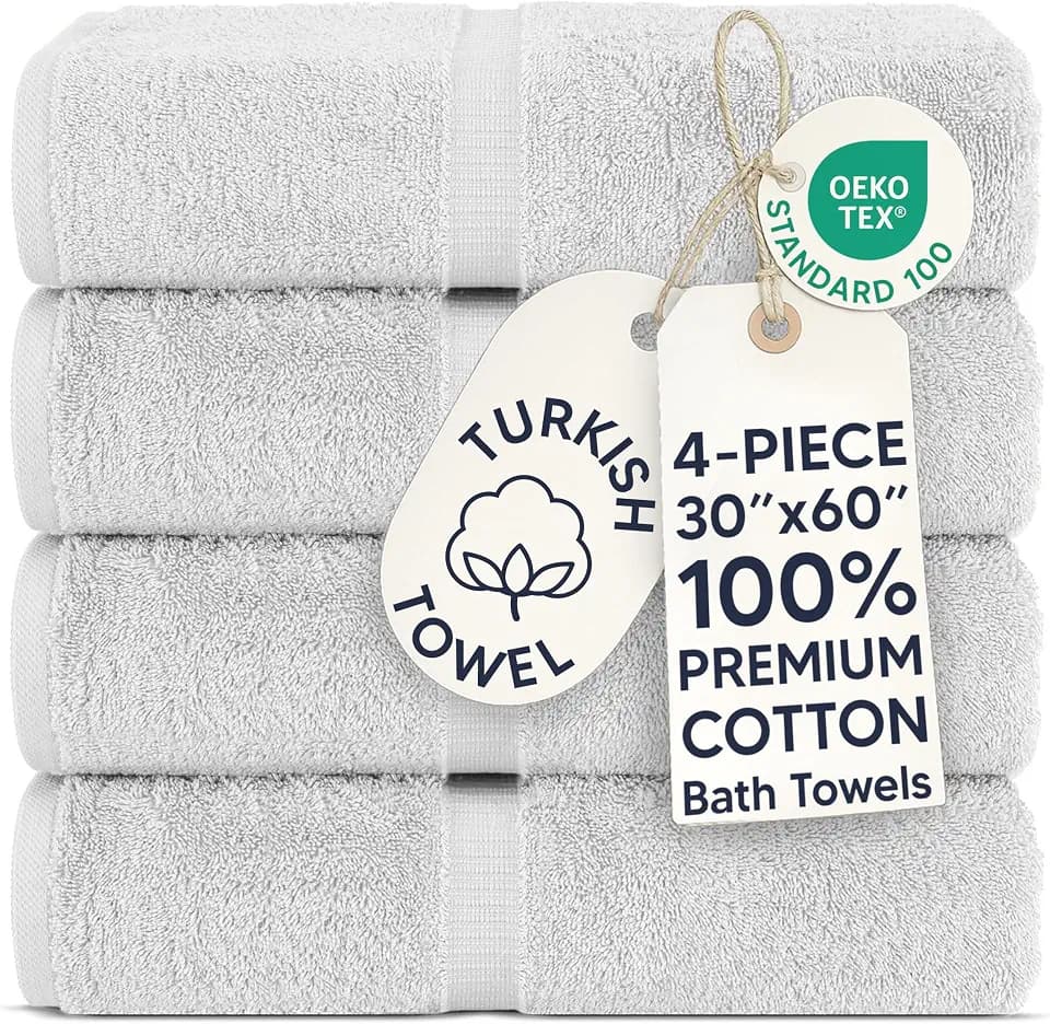 Chakir Turkish Linens 100% Cotton 4-Pack Bath Towels 30x60, Silver Gray