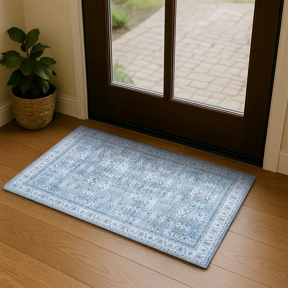 Fame Living Faded Oushak Rug, Turkish Vintage Floral Pastel Large Oversized Area Rugs for Living Room Dining Bedroom Kitchen Bathroom Nursery (866CBl, 2' x 3')