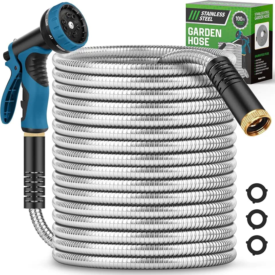 Garden Hose 100FT with 10-Function Nozzle, No-Kink Water Hose