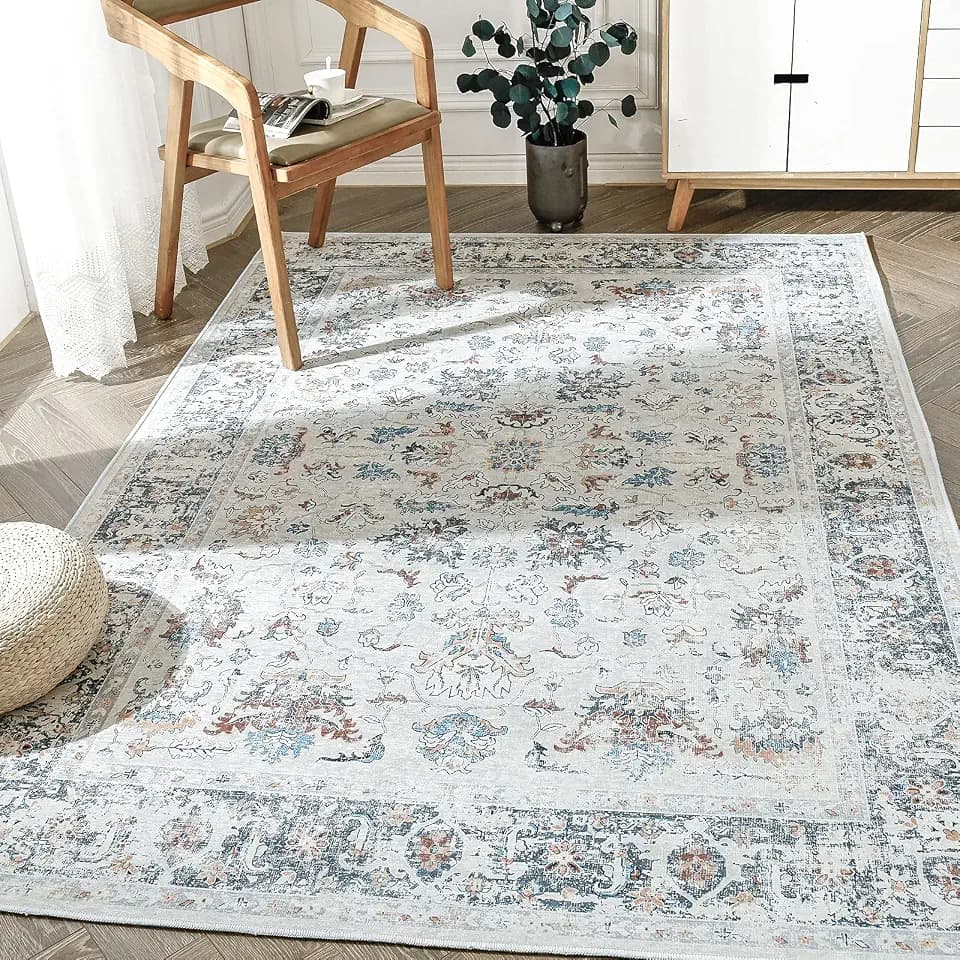 jinchan Vintage Floral Area Rug, 3x5 Grey Multi, Washable Non Slip