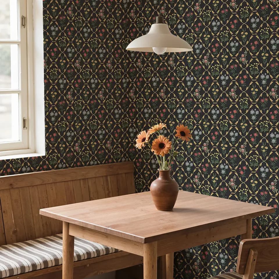 Cabbrix Vintage Wallpaper Peel and Stick Floral Wallpaper 17.5'' x 200'' Boho Neutral Contact Paper Vinyl Waterproof Self Adhesive Wall Paper for Bedroom Shlef Cabinet Décor
