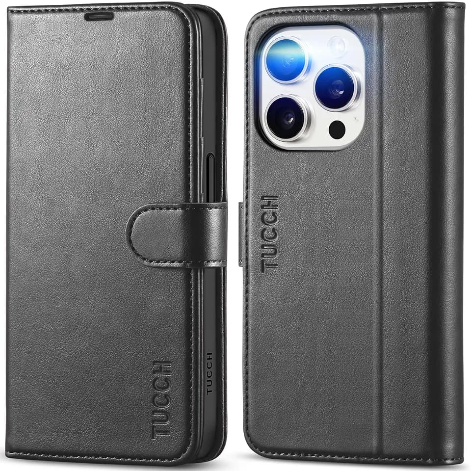 TUCCH Wallet Case for iPhone 15 Pro (6.1") 2023, 4 Card Holders, Black