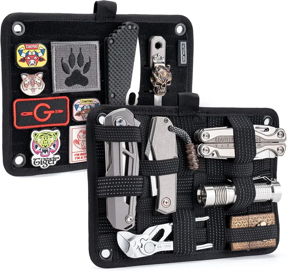 TACTICAL_GEEK EDC Organizer Board, Anti-Slip Elastic Woven Board, Utility Bag Insert Panel for Small Gear, Backpack Accessories (TCM-Black)