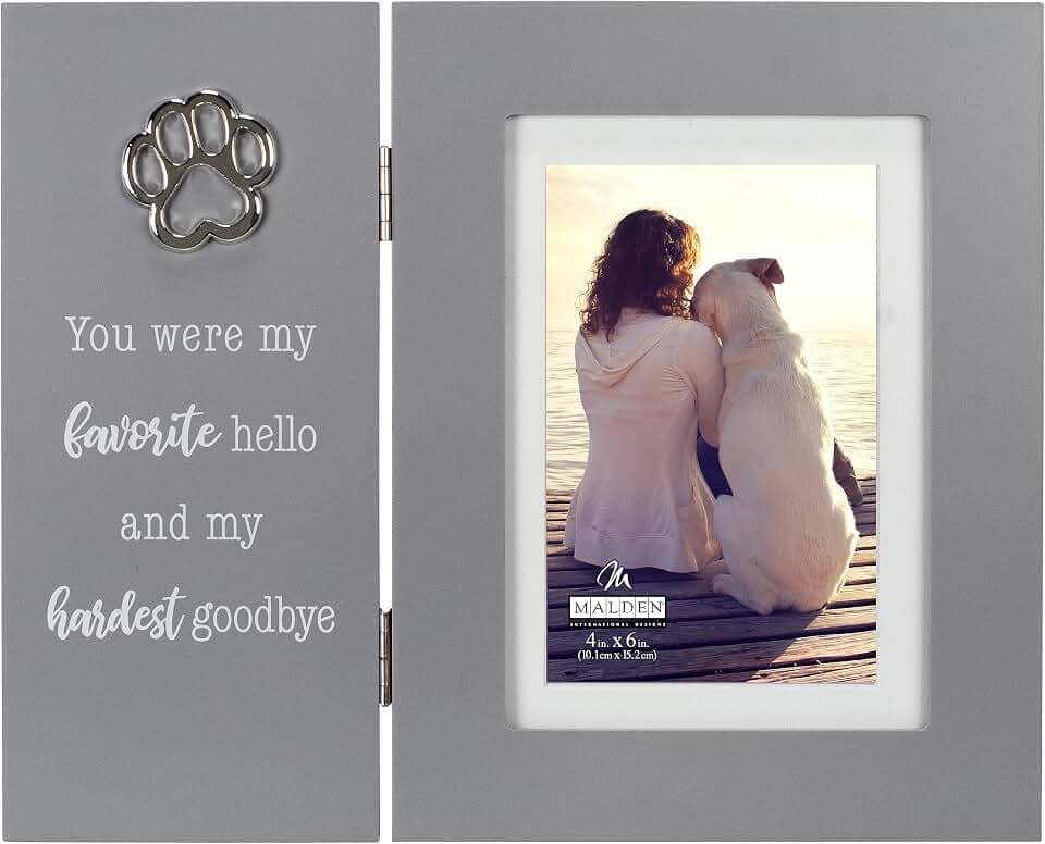 Malden Pet Memorial Picture Frame, 4x6 or 5x7, Sympathy Gift for Loss of Dog or Cat, Gray with Silver Paw Accent