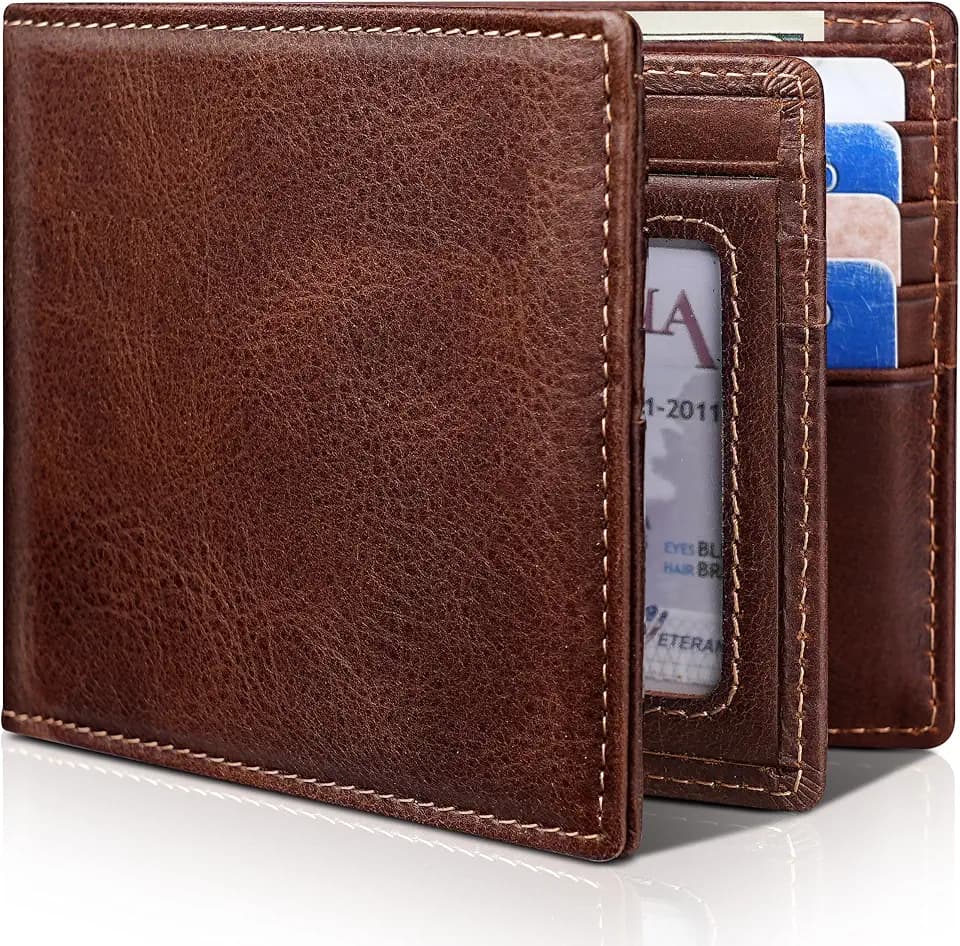 Artpaxy Mens Wallet Bifold Genuine Leather RFID Blocking Wallet for Men with 1 ID Window 15 Card Holders 2 cash pockets 1 Gift Box
