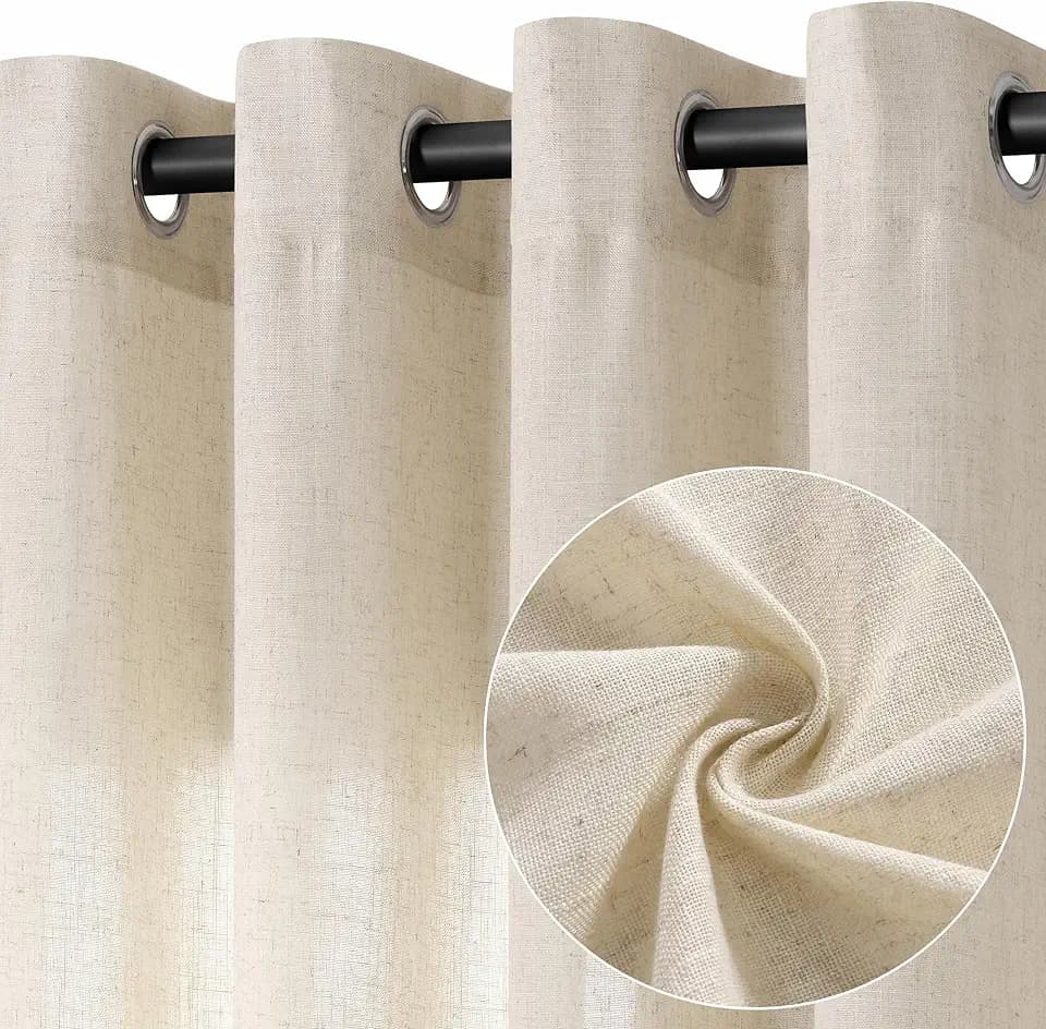 Jowels Cream Linen Grommet Curtains 80 Inch Long 2 Panels for Living Room