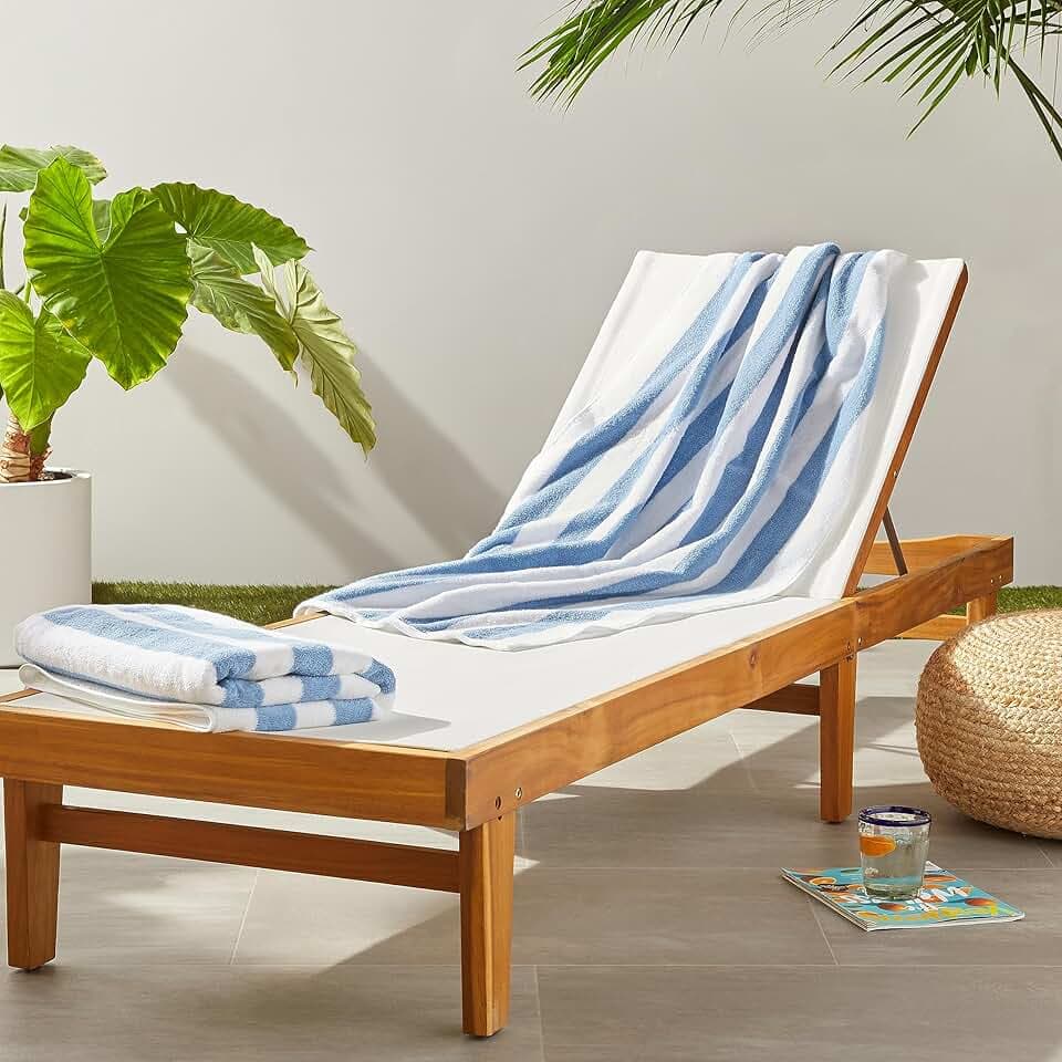 Amazon Basics Soft & Absorbent Beach Towels, 100% Cotton, Cabana Stripe, Machine Washable, Quick Dry, Large 30" x 60", Sky Blue, 2-Pack