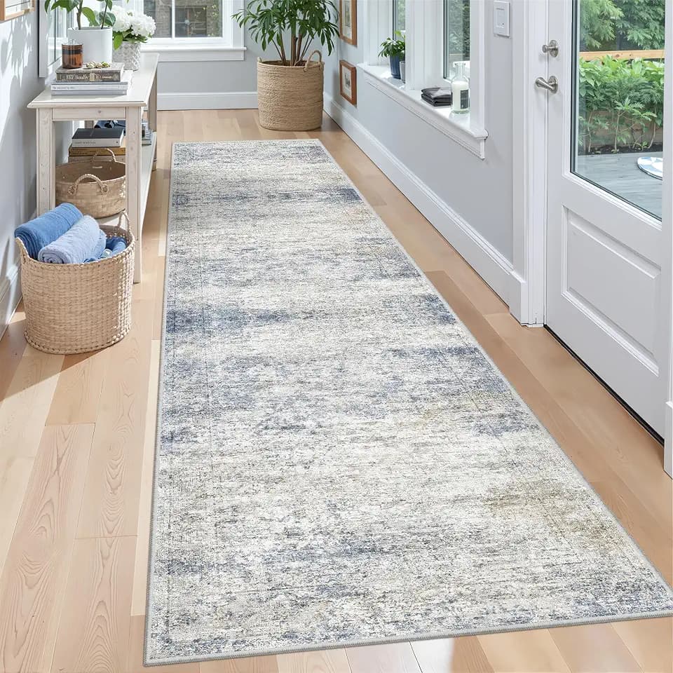 2x8 Runner Rug Non Slip,Washable Hallway Runner Rug,Blue