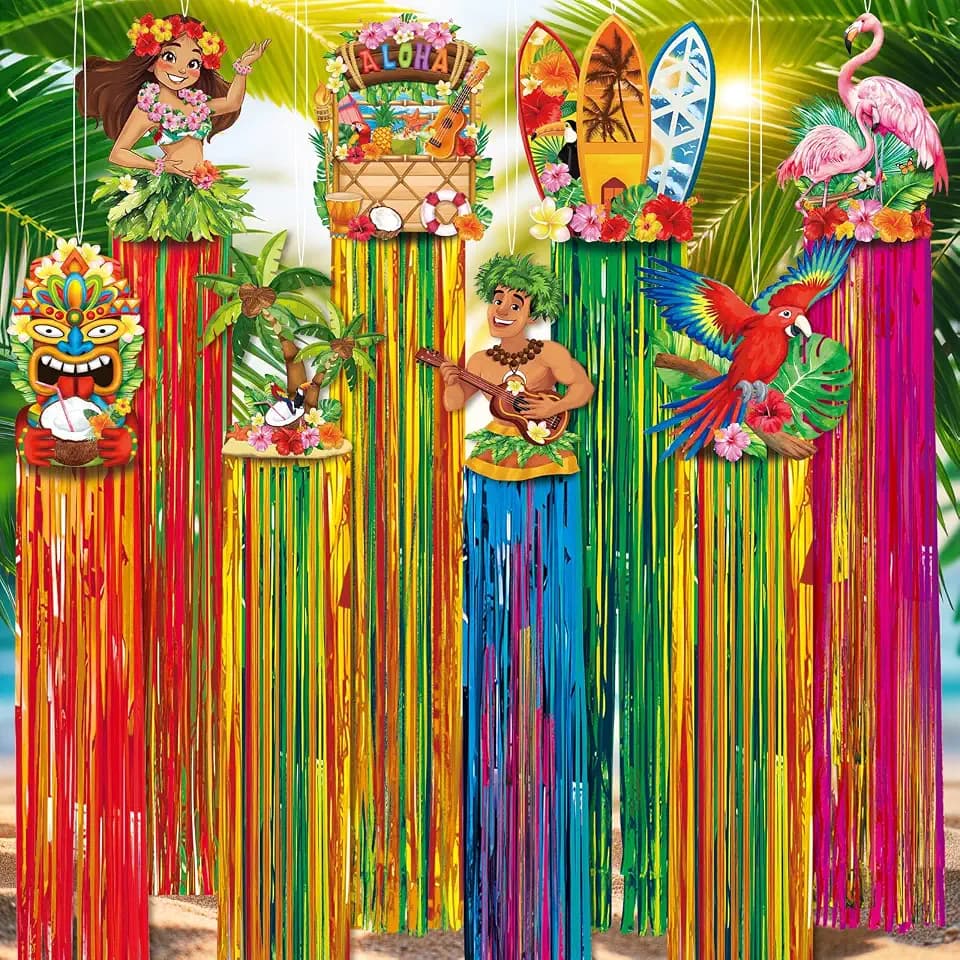 Affrolling 8 Pcs Hawaiian Luau Party Decoration Tropical Tiki Flamingo
