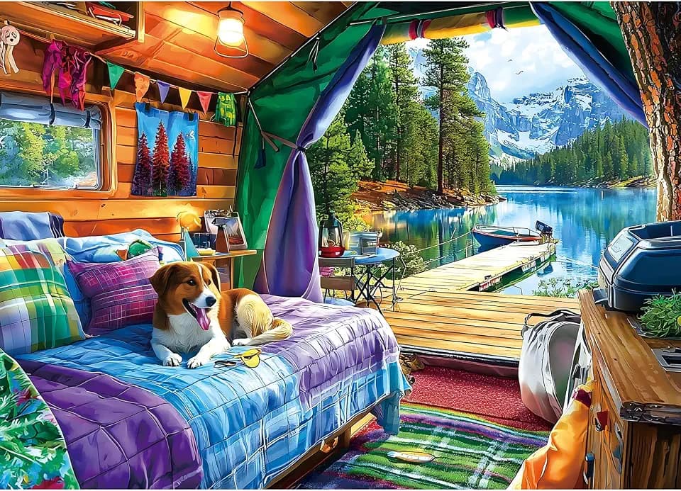 1000 Piece Jigsaw Puzzles for Adults Camping Tent Mountain Scenery